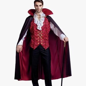 Men Vampire Costume with Red Vest and Black Cape